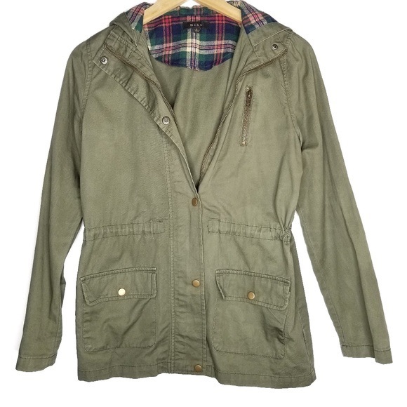 mine Jackets & Blazers - Utility Jacket with Plaid Elbow Pads & Hood